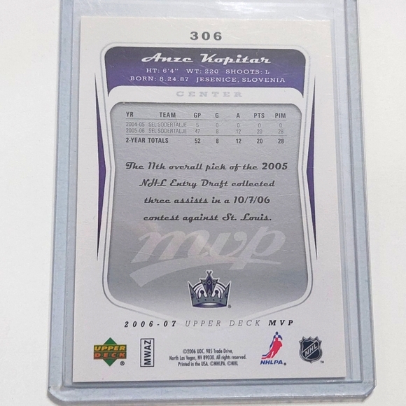MVP Rookie Card Anze Kopitar 2006/2007 LA Kings - Picture 2 of 2